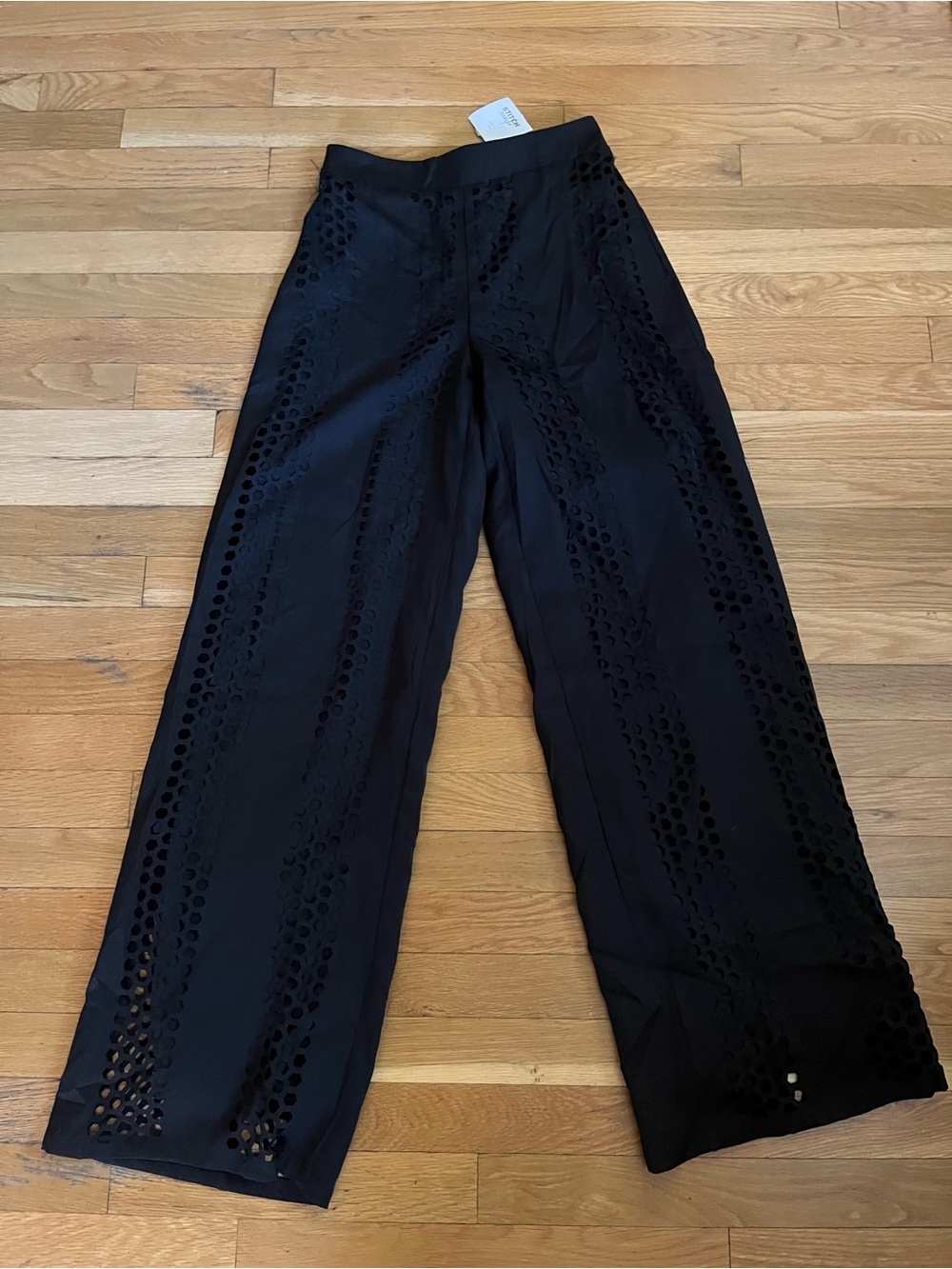 NWT Black Wide-Leg Eyelet Detail Pants